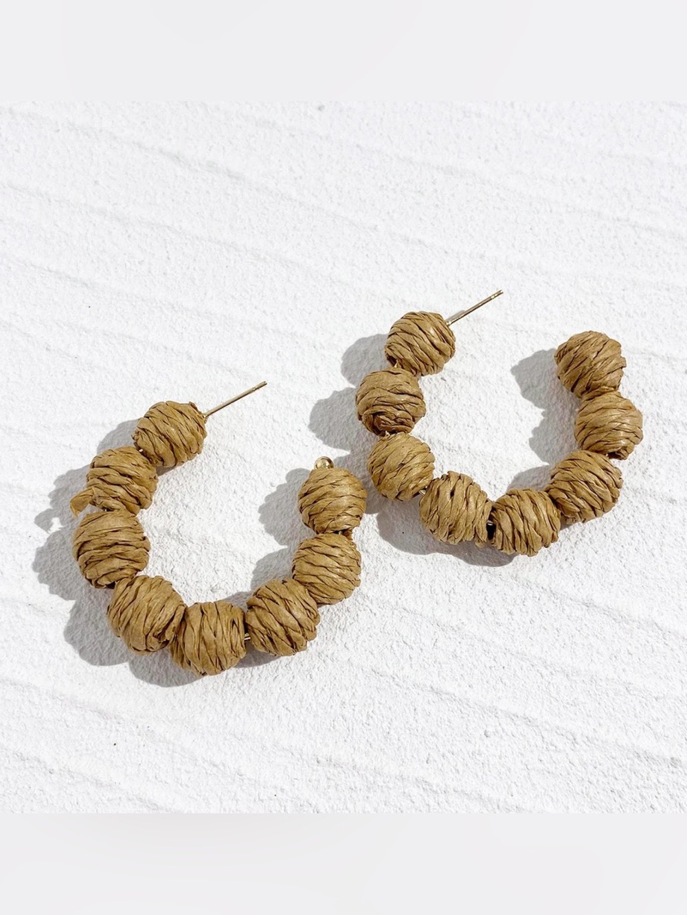 Natural Tan Woven Hoop Earrings - Unbranded - Picture 4 of 6
